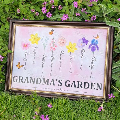 Personalized Birth Month Flower Gift for Grandma or Mom Poster or Canvas