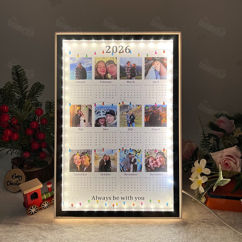 Personalized 2026 Calendar Mirror Light Box with Photo
