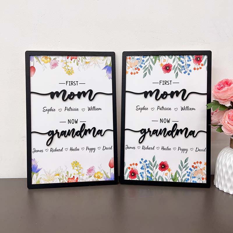 First Mom Now Grandma-Family Personalized Names Frame