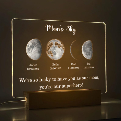Led light frame with text and date - mom's universe