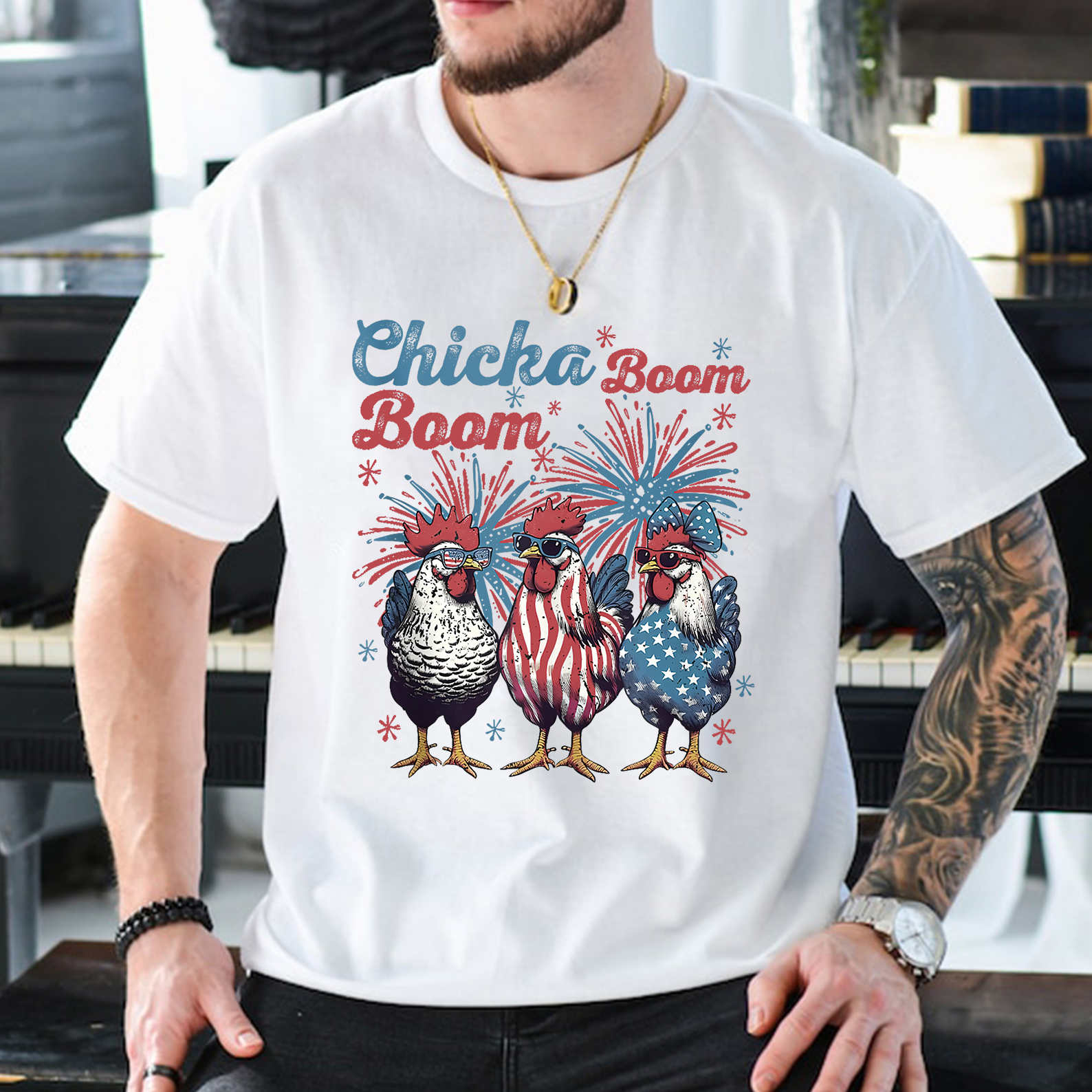 Chicka Boom Boom Shirt Funny 4th of July Chicken Tee