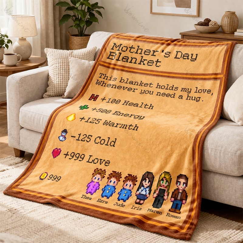 Custom Vintage Pixel Family Mothers Day Gift Blanket