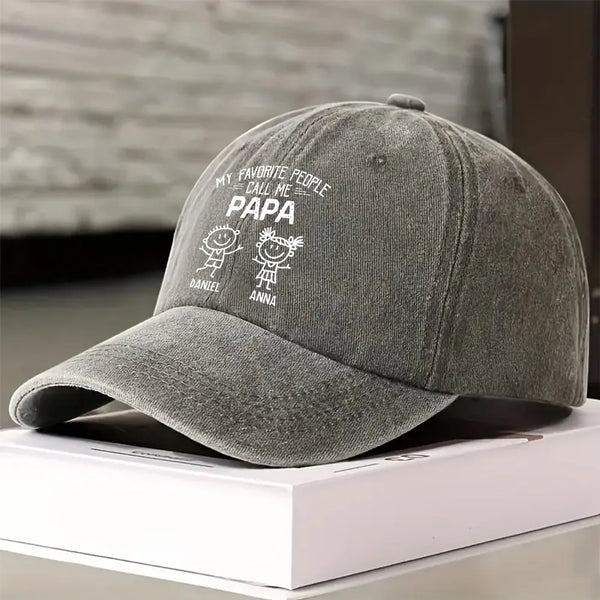 Personalized "My Favorite People Call Me Papa/Grandpa" Baseball Cap - Custom Grandpa Nickname Washed Cotton Hat, Father’s Day Gift