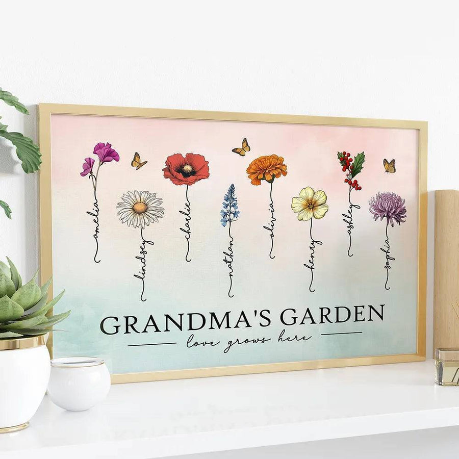 Personalized Birth Month Flower Gift for Grandma or Mom - Beautiful Poster or Canvas