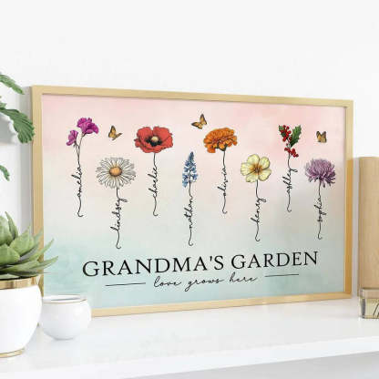 Personalized Birth Month Flower Gift for Grandma or Mom - Beautiful Poster or Canvas