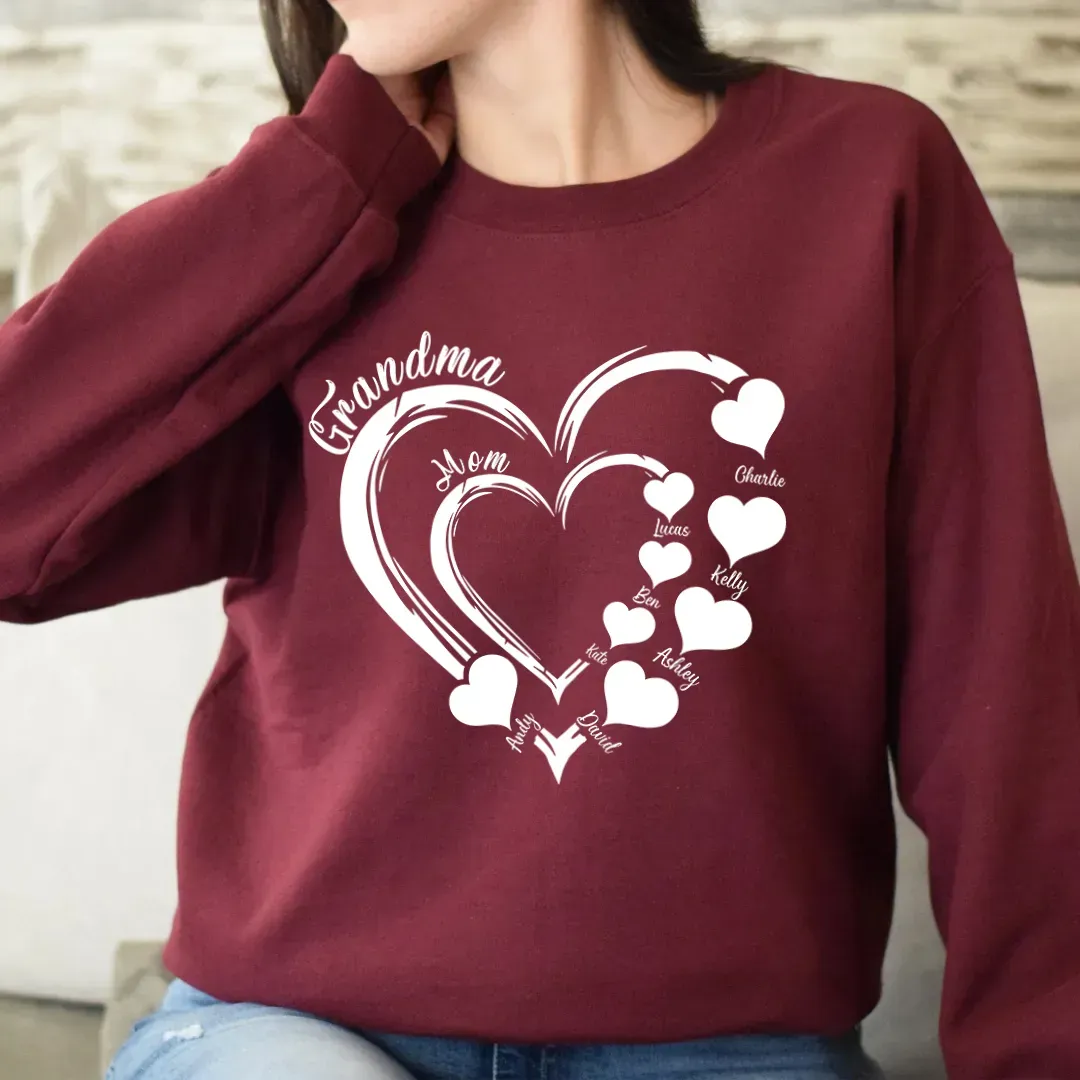 Custom Grandma Heart Sweatshirt Sweatshirt/Hoodie/T-Shirt