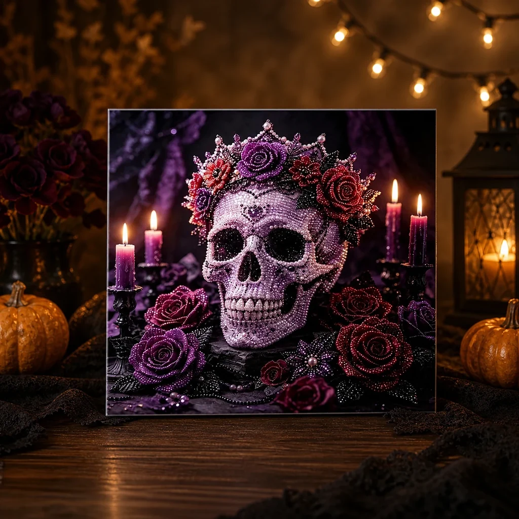 Framed Halloween Skull and Roses Pearl Art DIY Kit