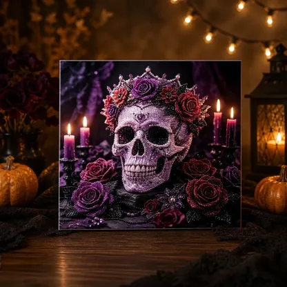 Framed Halloween Skull and Roses Pearl Art DIY Kit