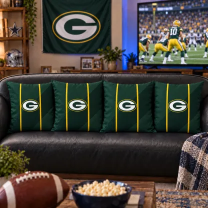 Green Bay Packers Football Throw Pillow - styled room view