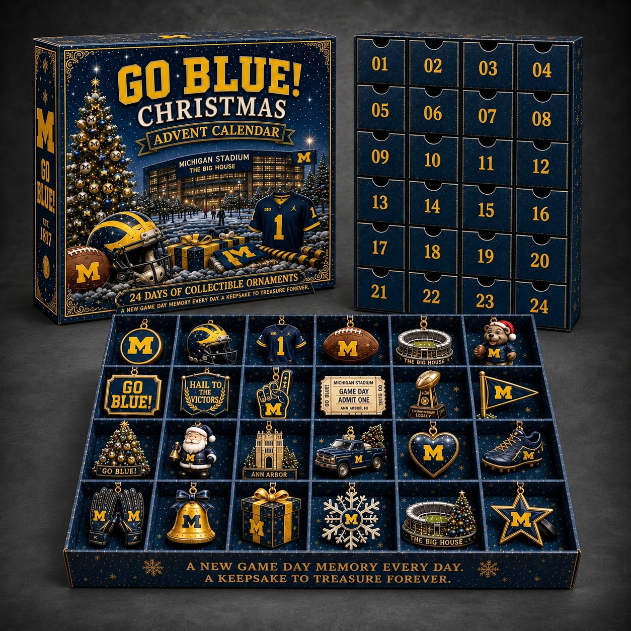 Michigan Wolverines 24-Day Advent Calendar dark gray studio background