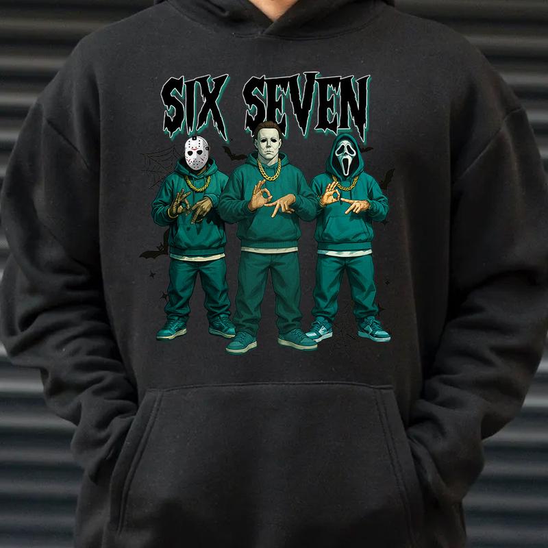 Six Seven Horror Characters Streetwear - Crewneck, Hoodie & T-Shirt with Hip-Hop Inspired Graphic