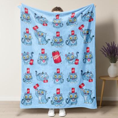 Dr Pepper Cute Cartoon Cat Graphic Blanket (Multiple Colors)