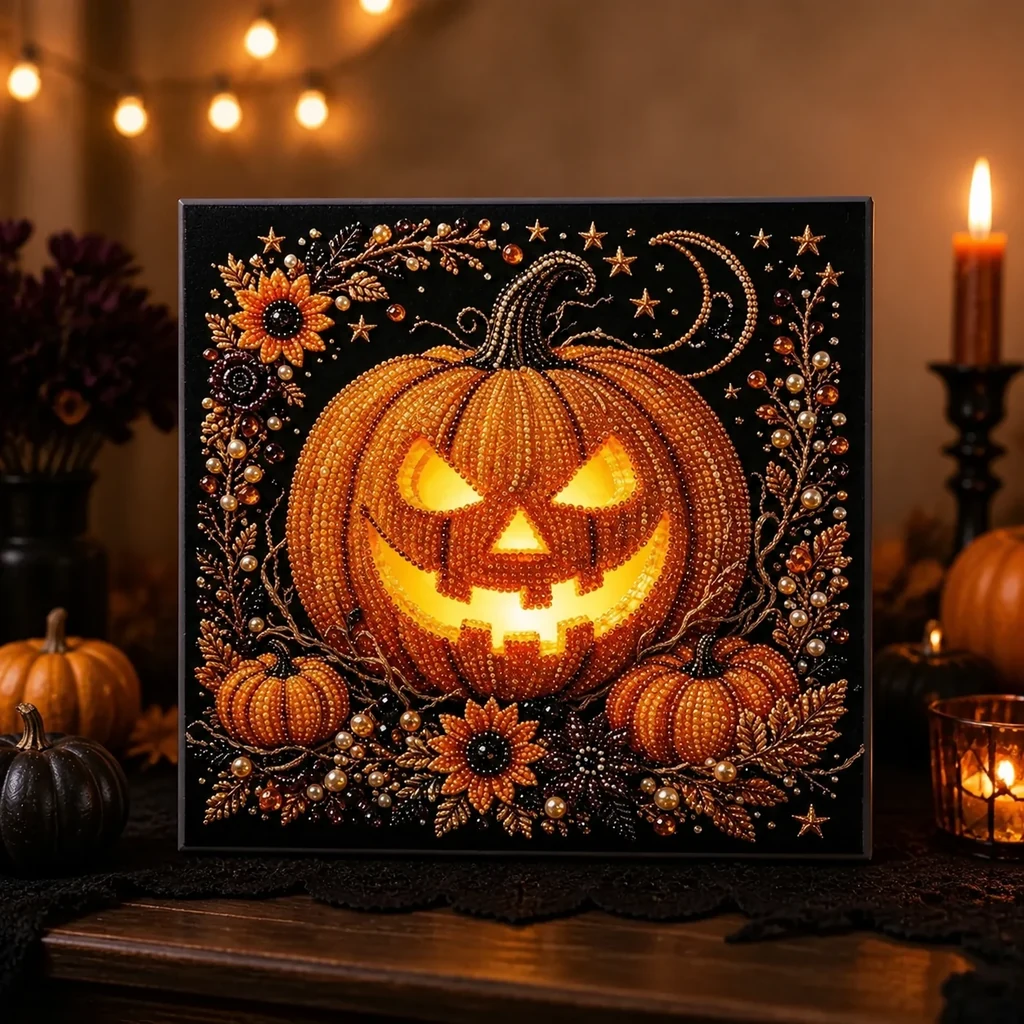 Framed Jack-o'-Lantern Halloween Pearl Art DIY Kit