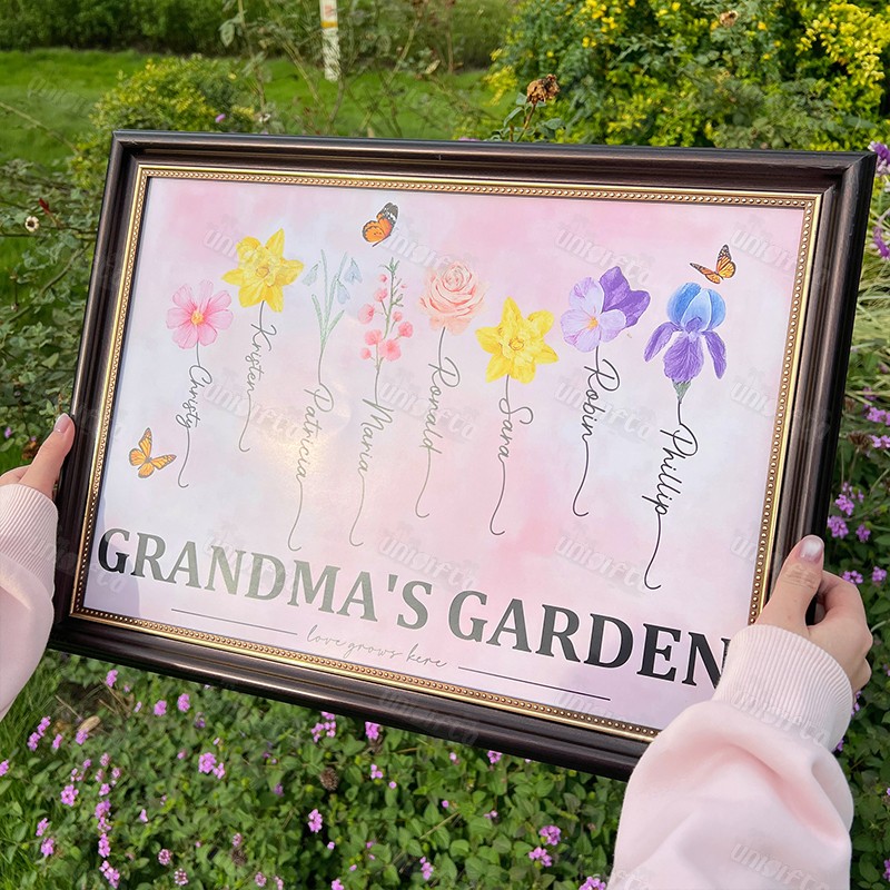 Personalized Birth Month Flower Gift for Grandma or Mom Poster or Canvas