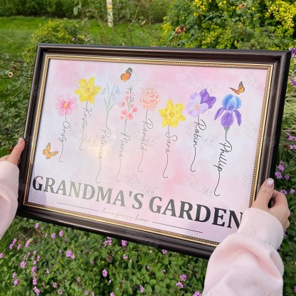 Personalized Birth Month Flower Gift for Grandma or Mom Poster or Canvas