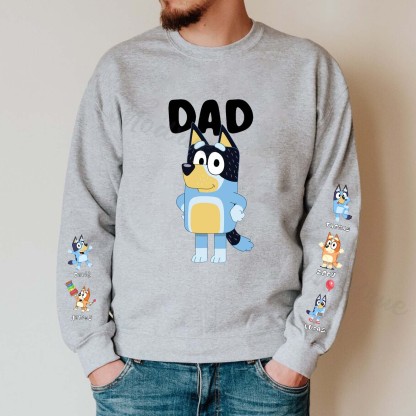 Custom Cartoon DAD Sweatshirt with Kid's Name on Sleeve