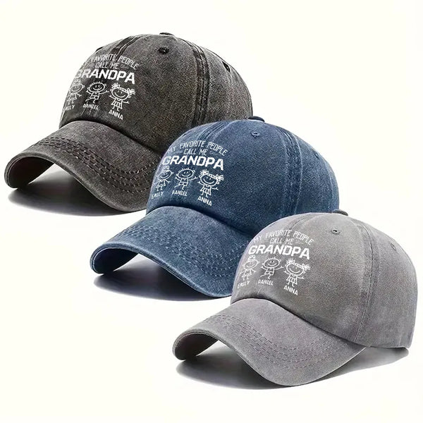 Personalized "My Favorite People Call Me Papa/Grandpa" Baseball Cap - Custom Grandpa Nickname Washed Cotton Hat, Father’s Day Gift