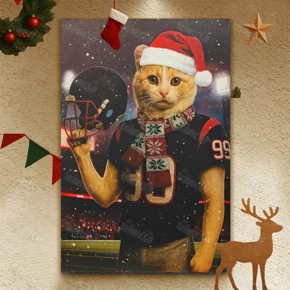 Christmas Hand-Painted Custom American Football Pets Portrait Canvas