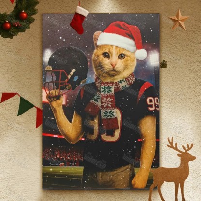 Christmas Hand-Painted Custom American Football Pets Portrait Canvas