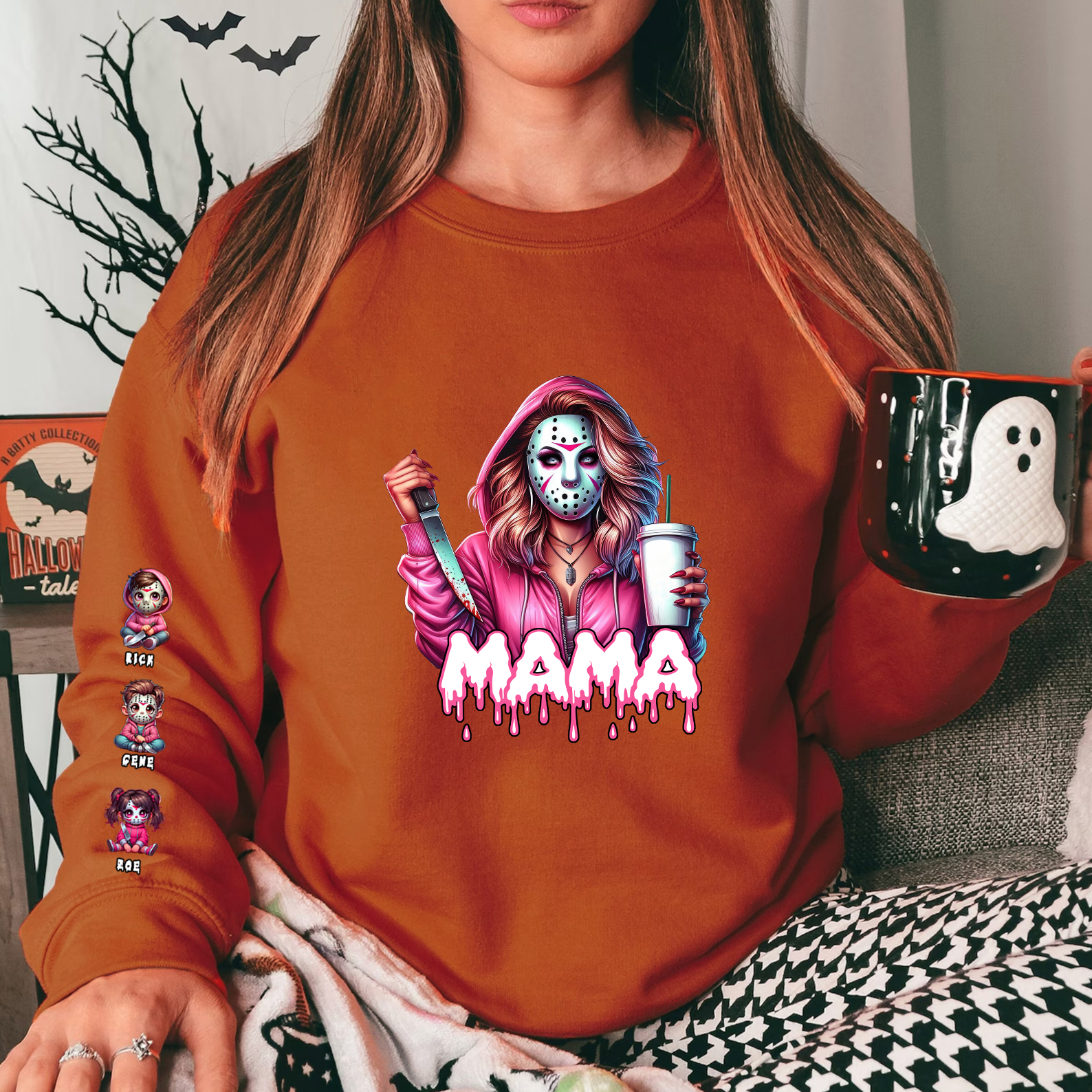 Personalized Horror Mask Mama Halloween Sweatshirt