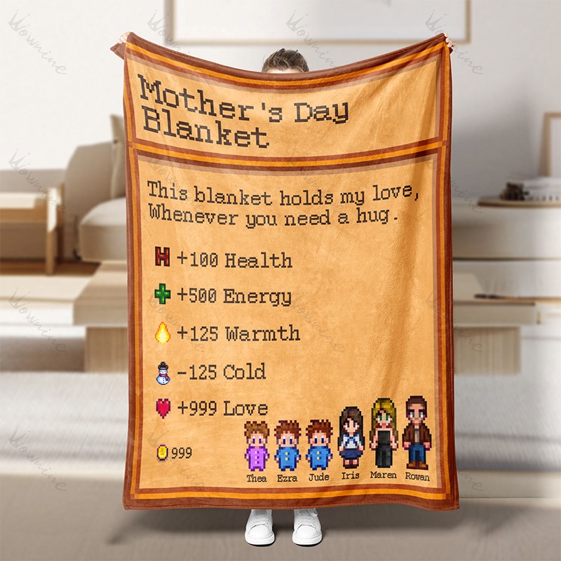 Custom Vintage Pixel Family Mothers Day Gift Blanket