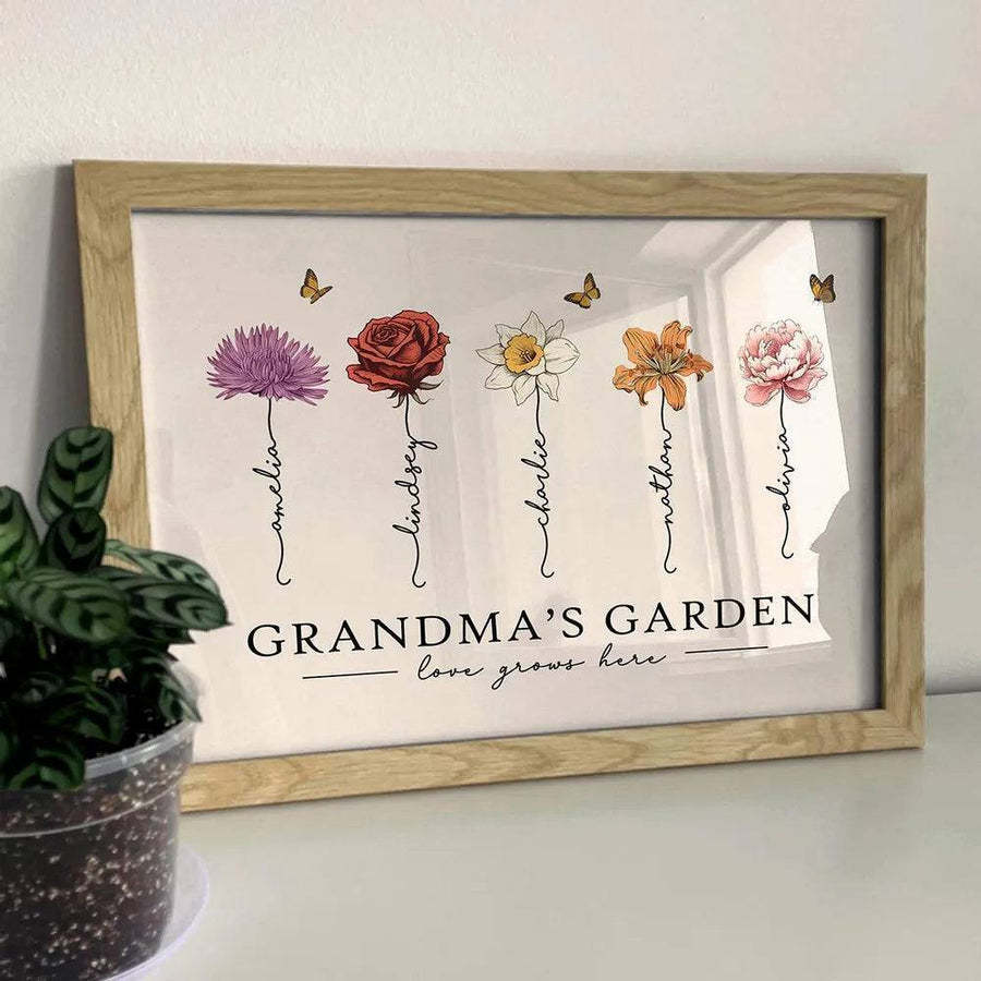 Personalized Birth Month Flower Gift for Grandma or Mom - Beautiful Poster or Canvas