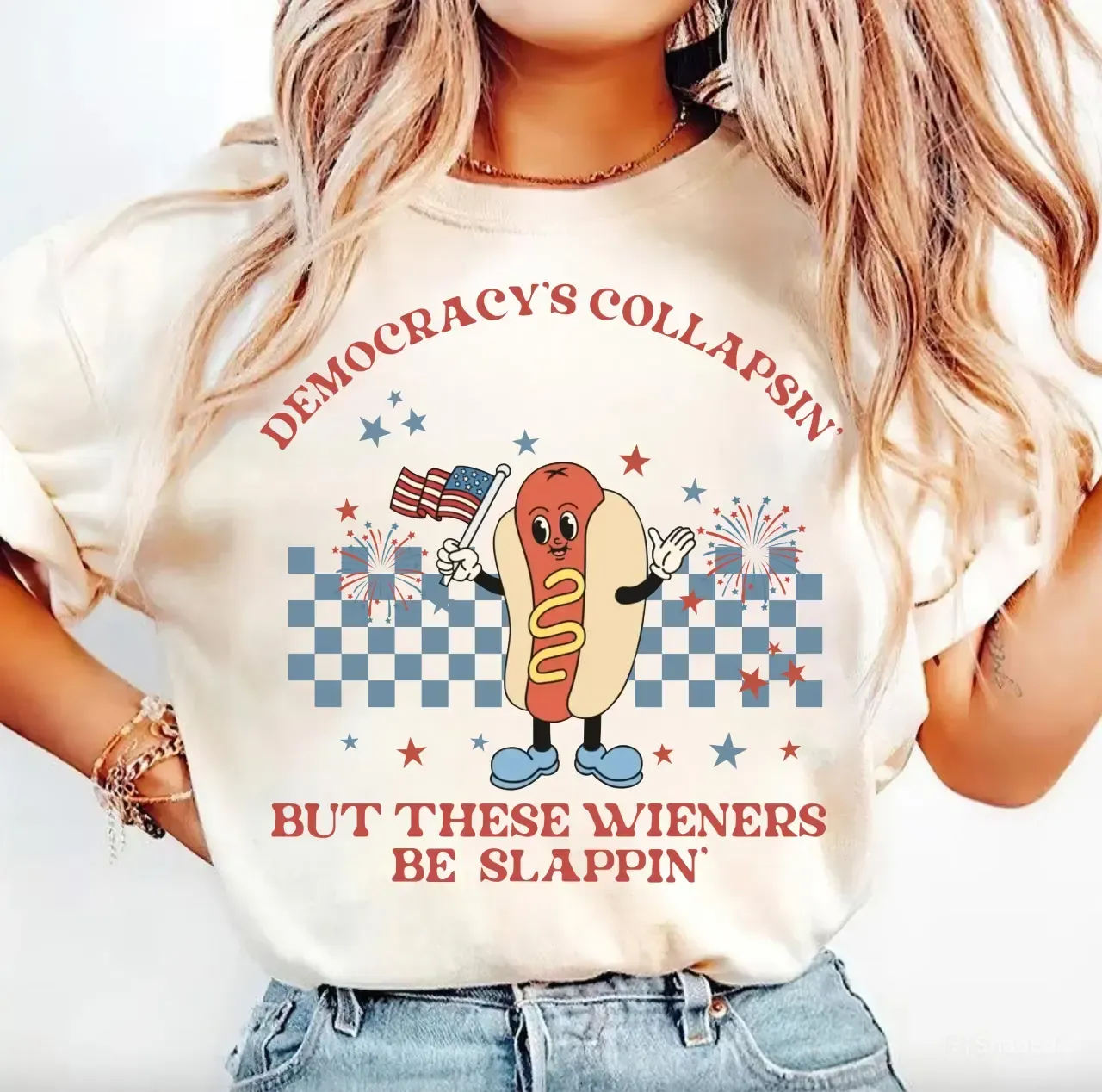 "Democracy & Hot Dogs" Humorous American T - Shirt