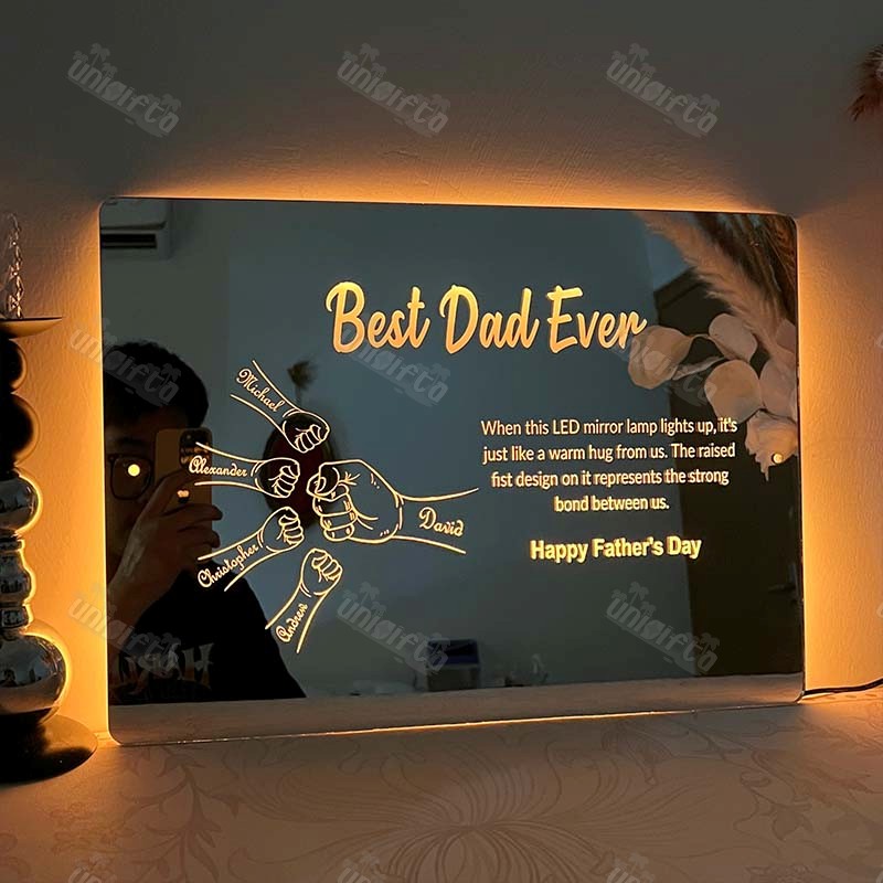 HeroFis Engraved Father's Day Light Mirror