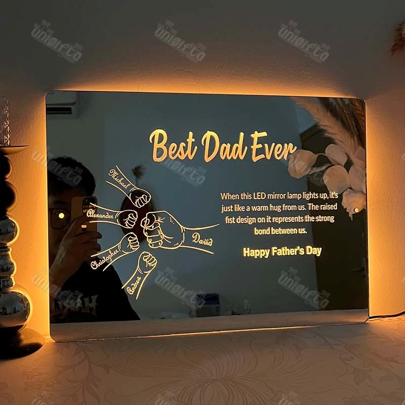 HeroFis Engraved Father's Day Light Mirror