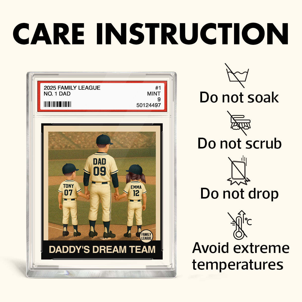 Baseball No. 1 Dad Grandpa Man & Kids Trading Card Style Personalized Acrylic Block Plaque