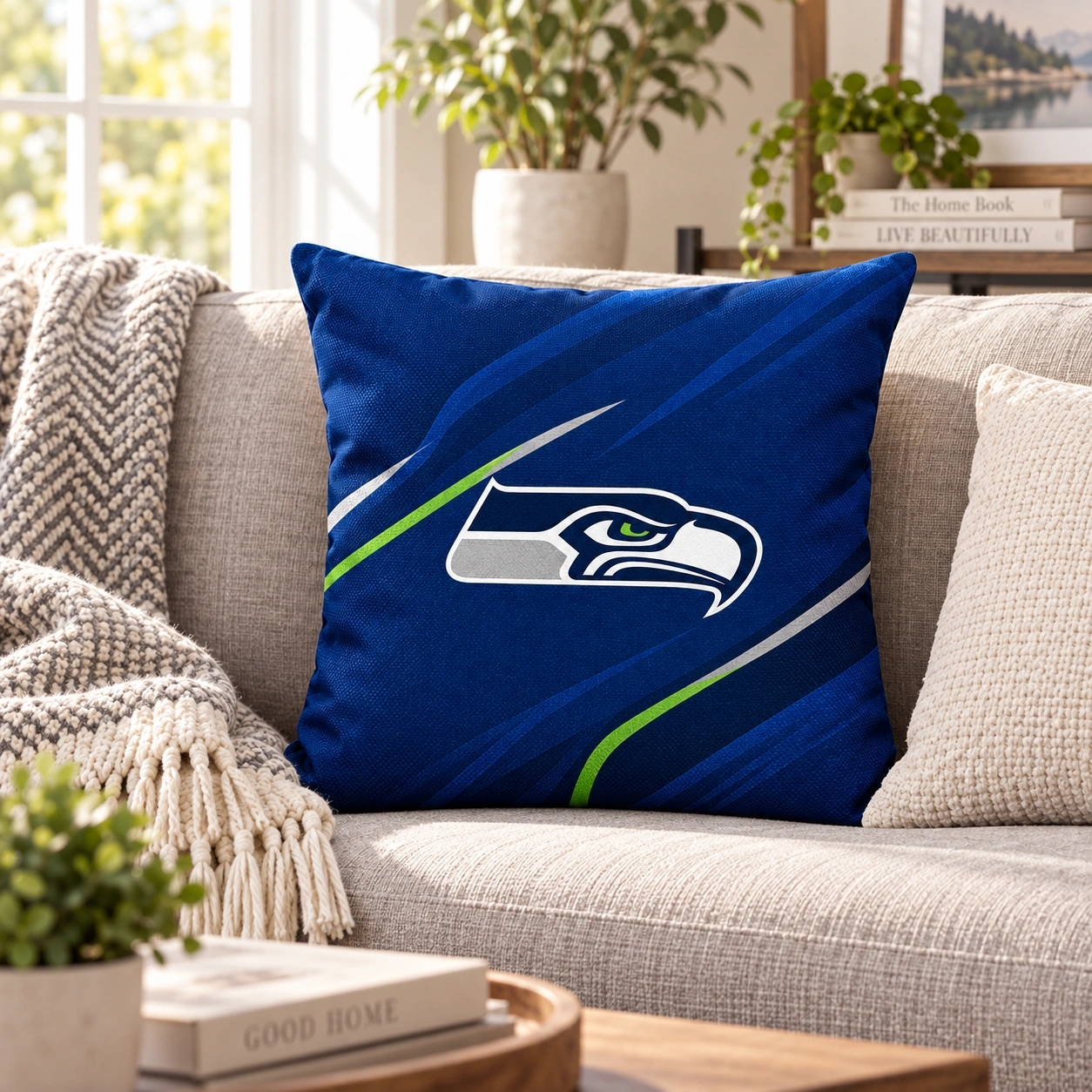 Seattle Seahawks Football Throw Pillow - living room sofa styling