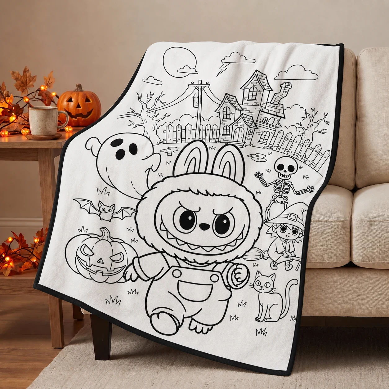Halloween Coloring Blanket - Ghost Bunny Friends