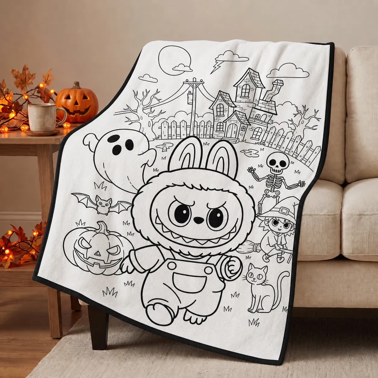 Halloween Coloring Blanket - Ghost Bunny Friends