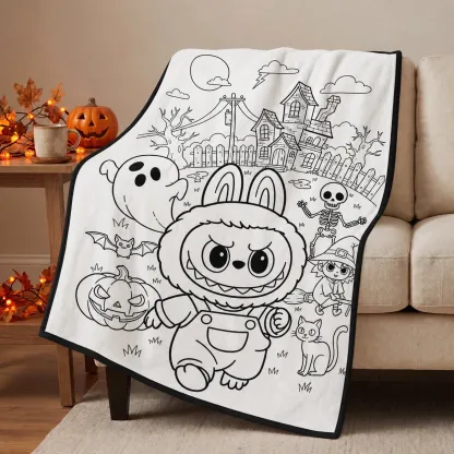 Halloween Coloring Blanket - Ghost Bunny Friends