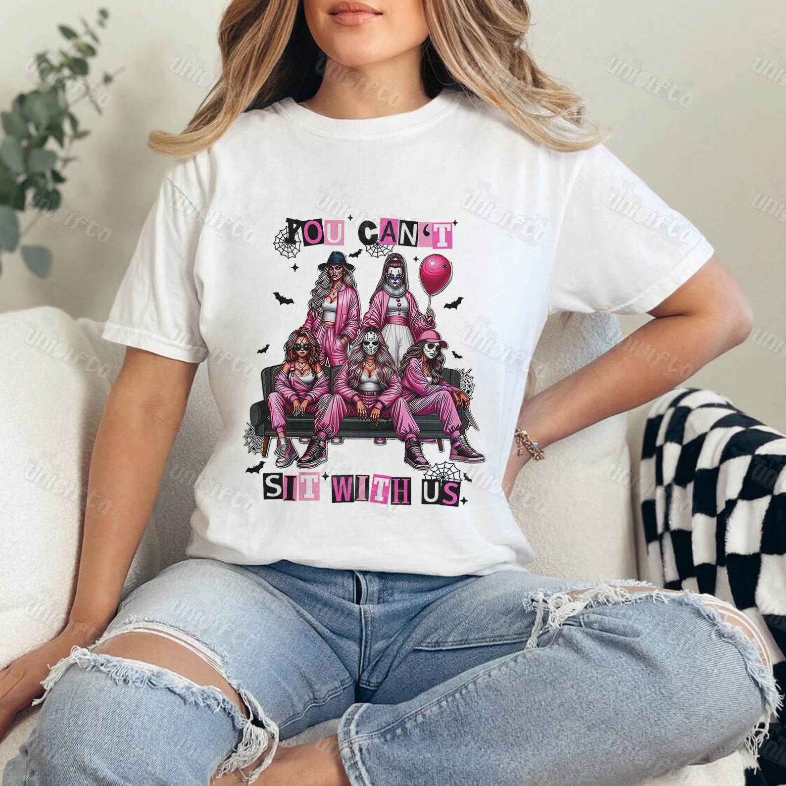 "Spooky Mean Girls" You Can't Sit With Us Halloween Crewneck Sweatshirt (Multi-Color)