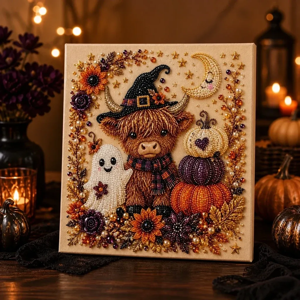 Framed Halloween Witch Cow Pearl Art DIY Kit
