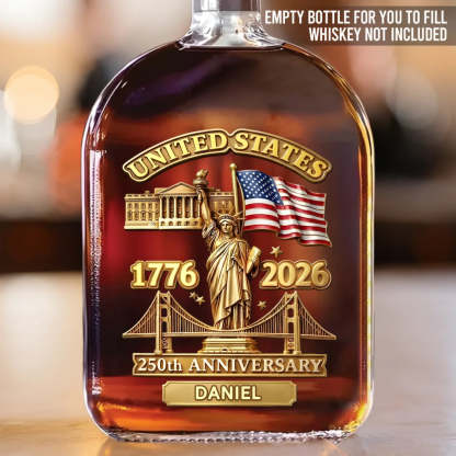 Custom America 250th Anniversary Whiskey Bottle – Personalized 1776–2026 Commemorative Gift for Men & Women