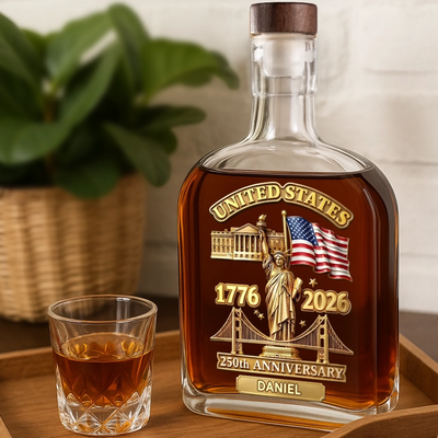Custom America 250th Anniversary Whiskey Bottle – Personalized 1776–2026 Commemorative Gift for Men & Women