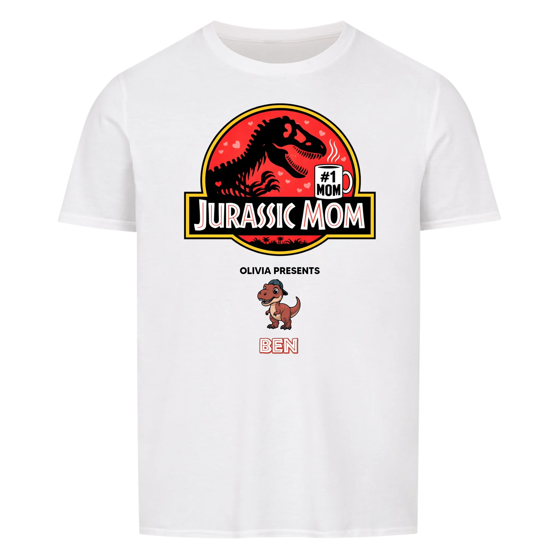 Personalized Jurassic Mom T-Shirt - Custom Kids Names Funny Jurassic Park Parody Mother's Day Gift