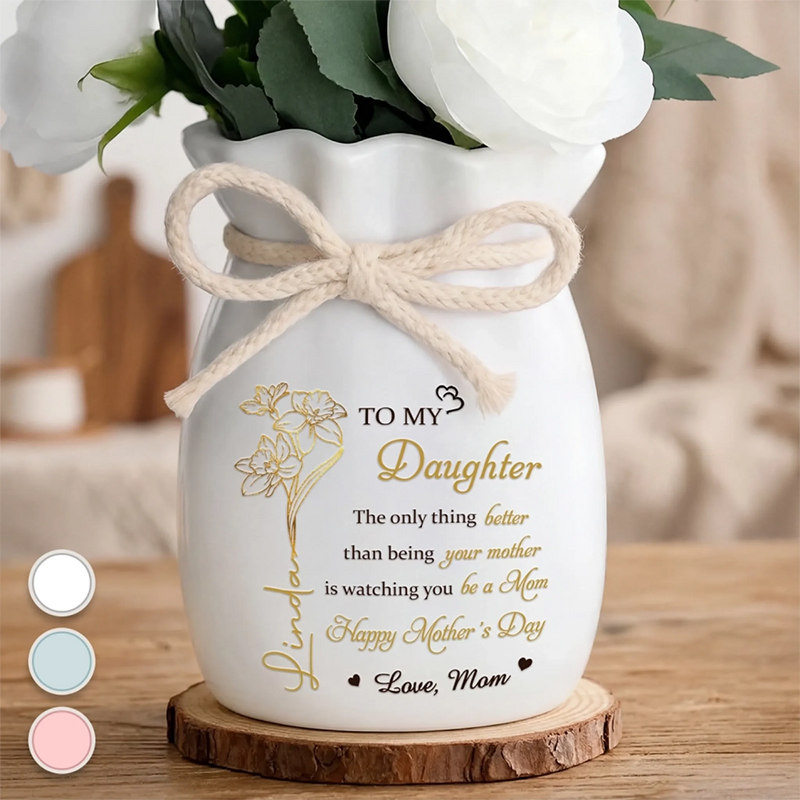 Custom To My Mom Flower Vase With Ribbon