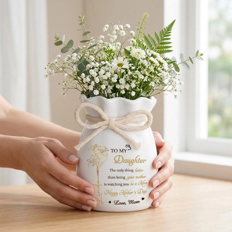 Custom To My Mom Flower Vase With Ribbon