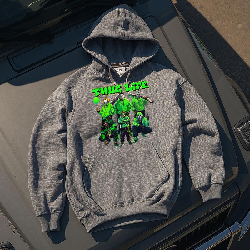Thug Life Neon Green Horror Characters Streetwear - Crewneck Hoodie & T-Shirt
