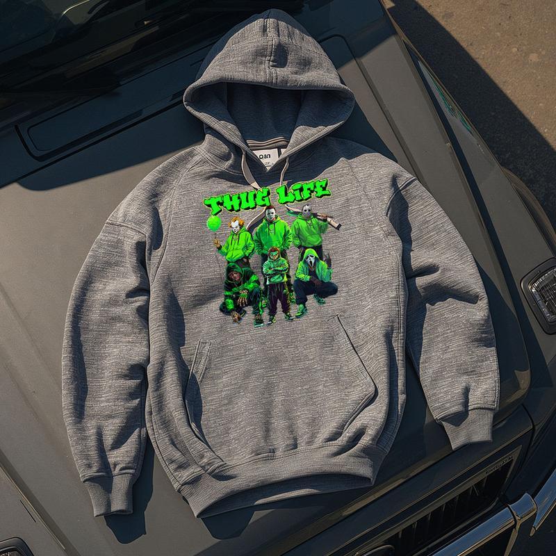 Thug Life Neon Green Horror Characters Streetwear - Crewneck Hoodie & T-Shirt