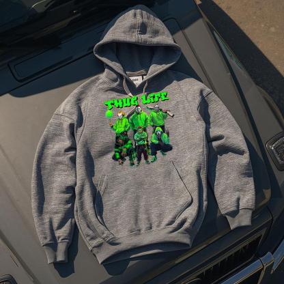 Thug Life Neon Green Horror Characters Streetwear - Crewneck Hoodie & T-Shirt