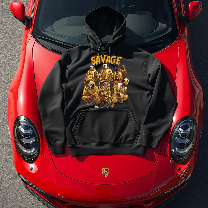 Savage Horror Characters Streetwear - Crewneck & Hoodie with Hip-Hop Inspired Golden Graphic