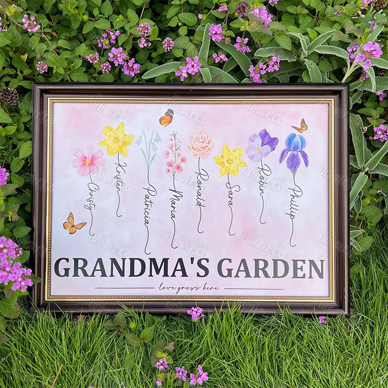 Personalized Birth Month Flower Gift for Grandma or Mom Poster or Canvas