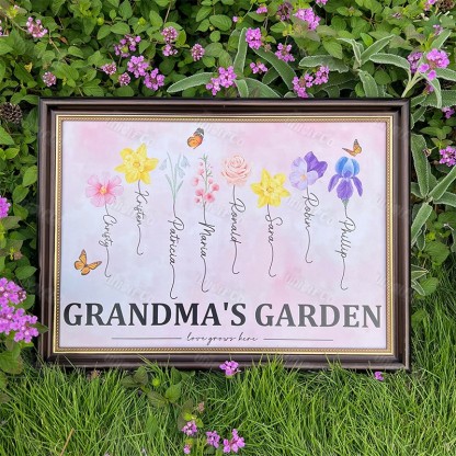 Personalized Birth Month Flower Gift for Grandma or Mom Poster or Canvas
