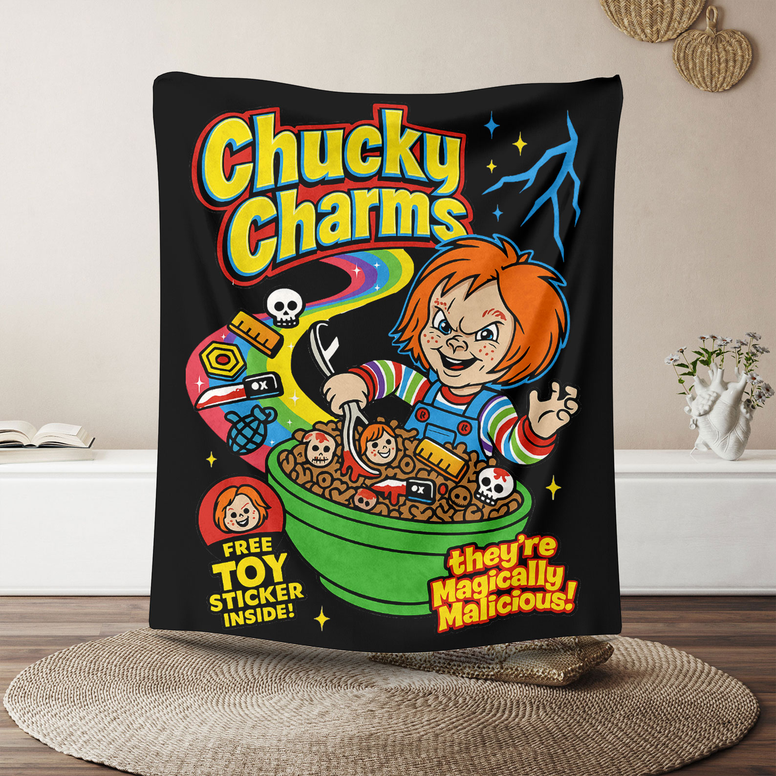 “Horror IP Cereal Box” Retro Spooky Blankets