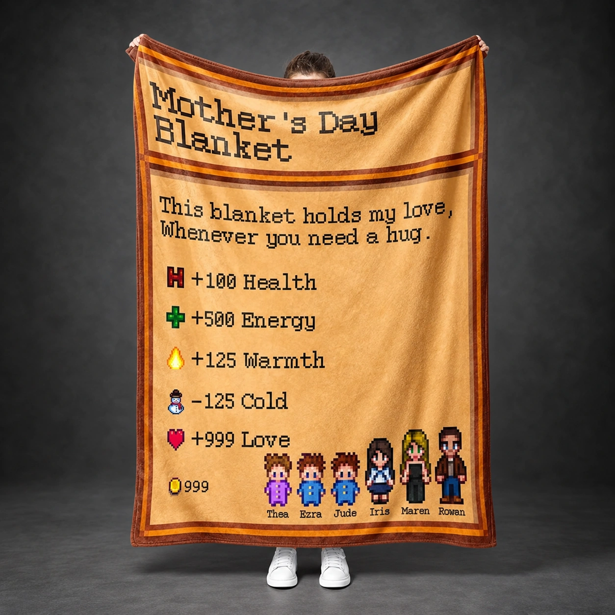 Custom Vintage Pixel Family Mothers Day Gift Blanket