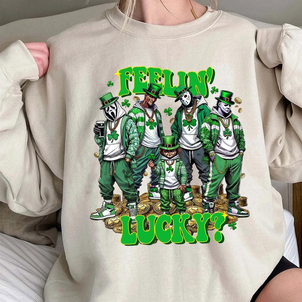 St. Patrick Day Horror Crew Shirt, Feelin Lucky Horror Shirt